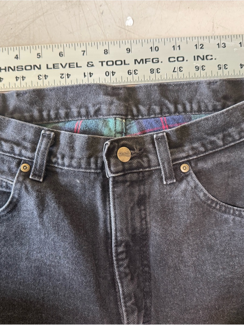 L.L.Bean Men’s Flannel Lined Jeans Black Faded Denim Plaid 34x32